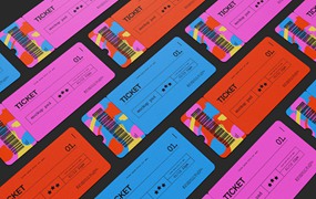 彩色票券门票设计样机 Ticket Mockup