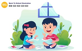 学习讨论场景矢量插画 Back To School Illustration