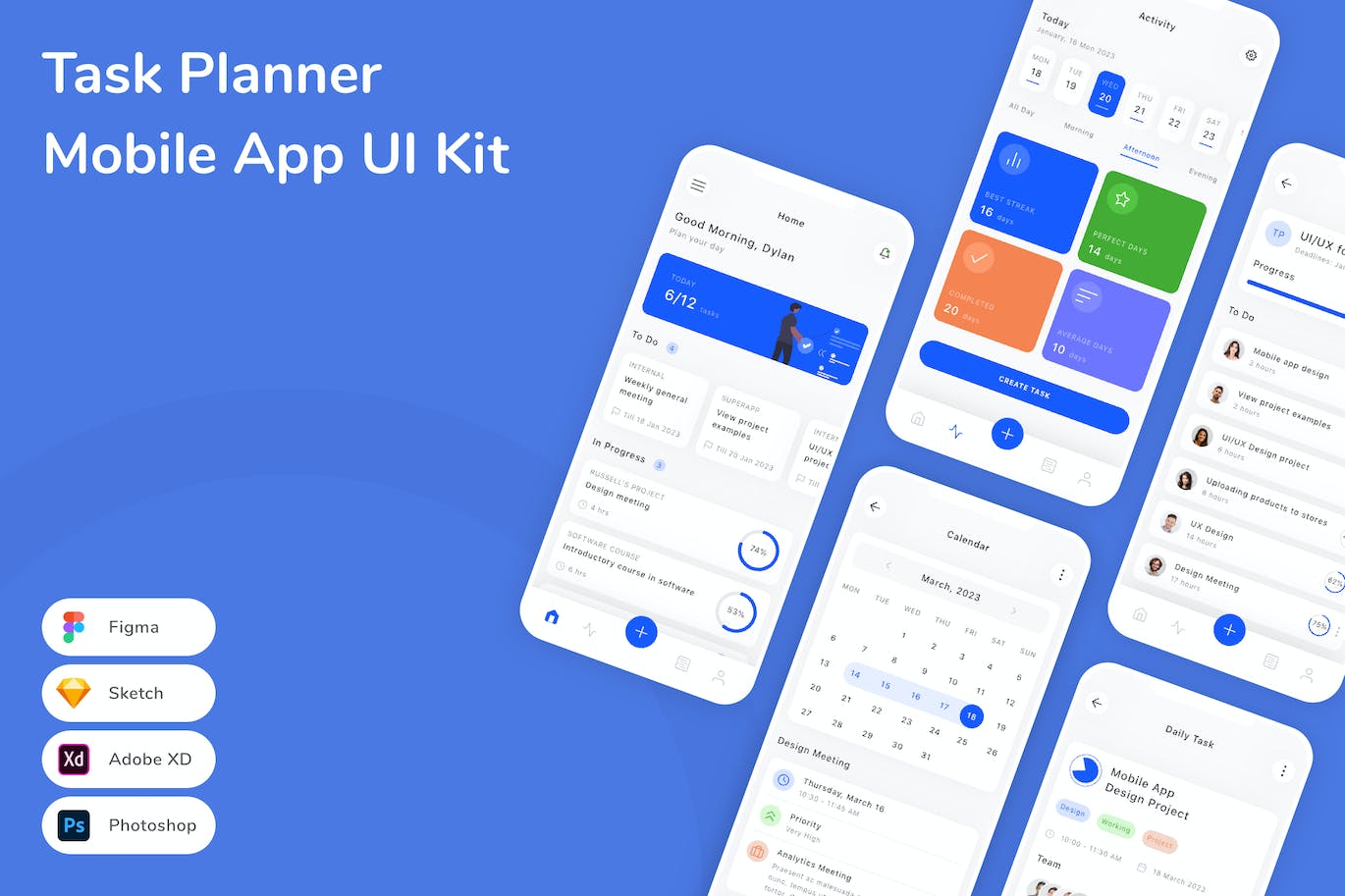 任务计划表App应用程序UI工具包素材 Task Planner Mobile App UI Kit APP UI 第1张