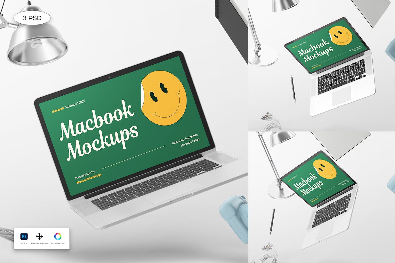 办公元素Macbook笔记本电脑样机 Macbook Office Desk Mockup 样机素材 第1张