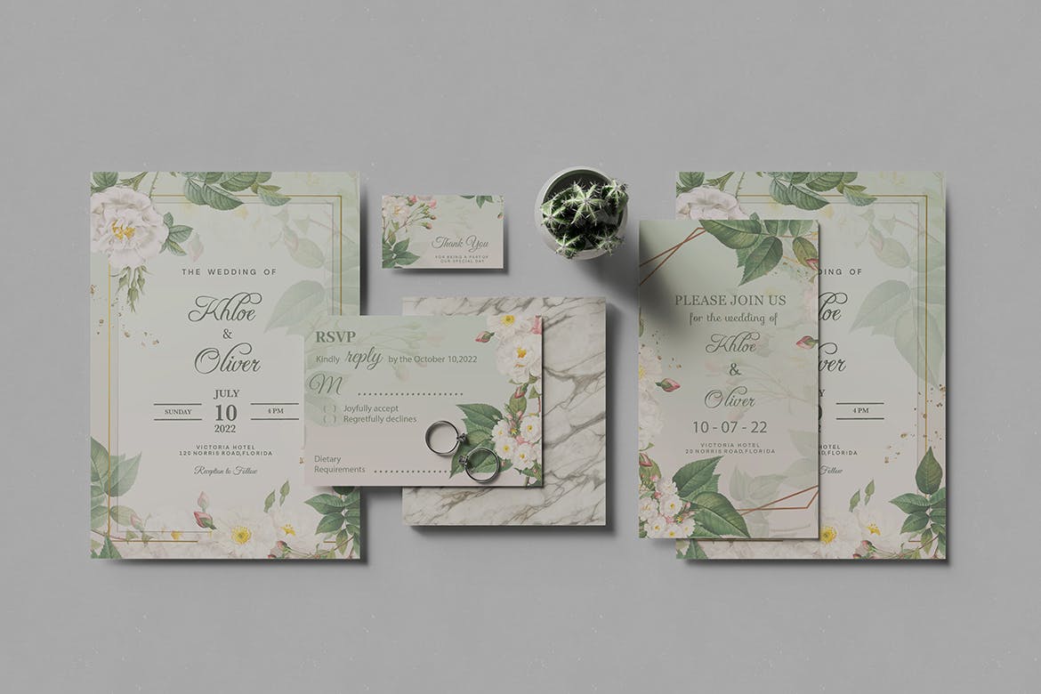 婚礼请柬套装设计样机模板v2 Wedding Invitation Mockup V.2 样机素材 第2张