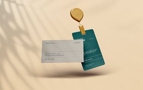 挂绳ID工作证和名片设计样机 ID badge & business card mockup