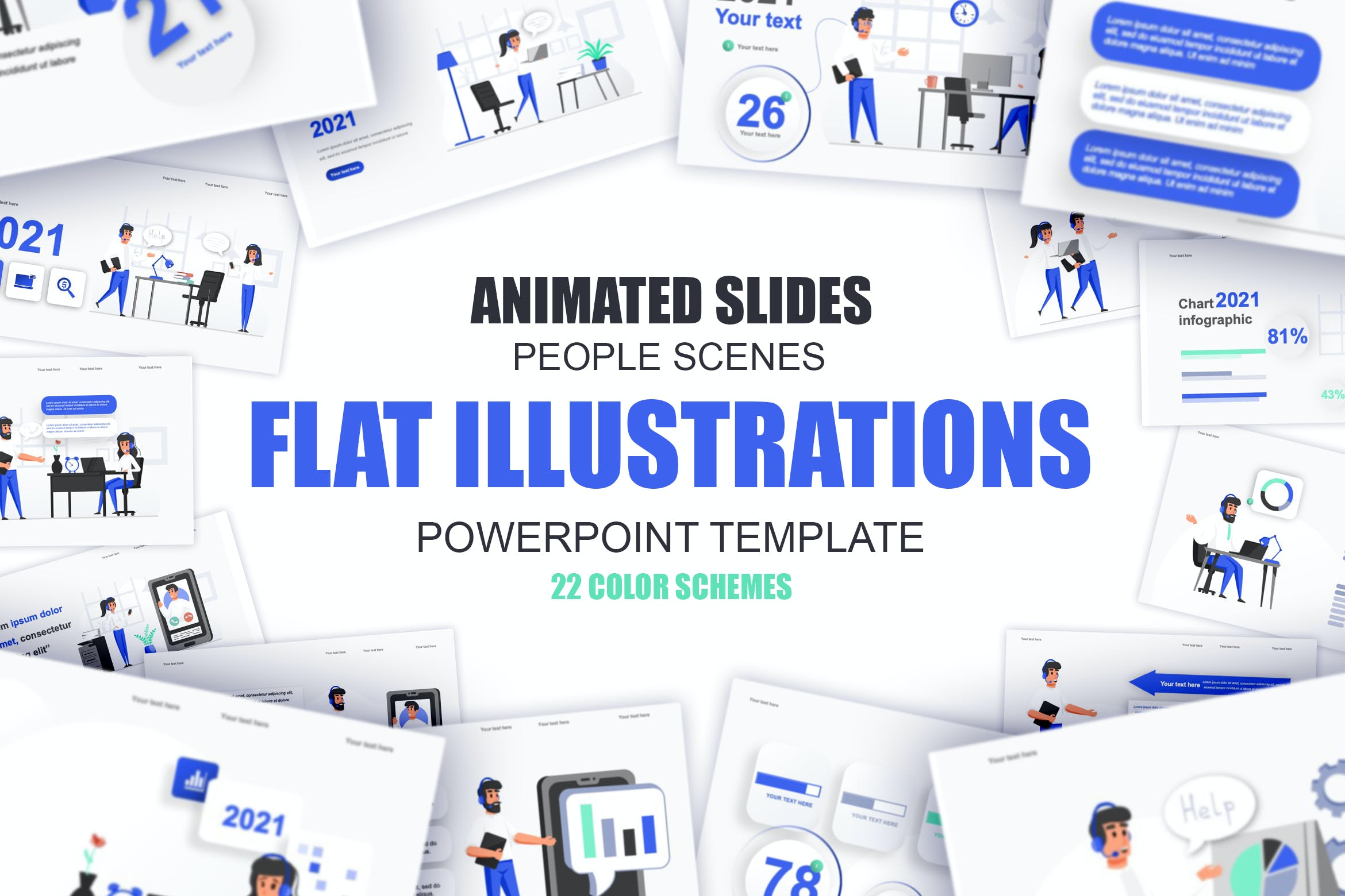 业务管理扁平插画数据可视化PPT动画幻灯片模板 Management Flat Illustration Powerpoint Template 幻灯图表 第1张