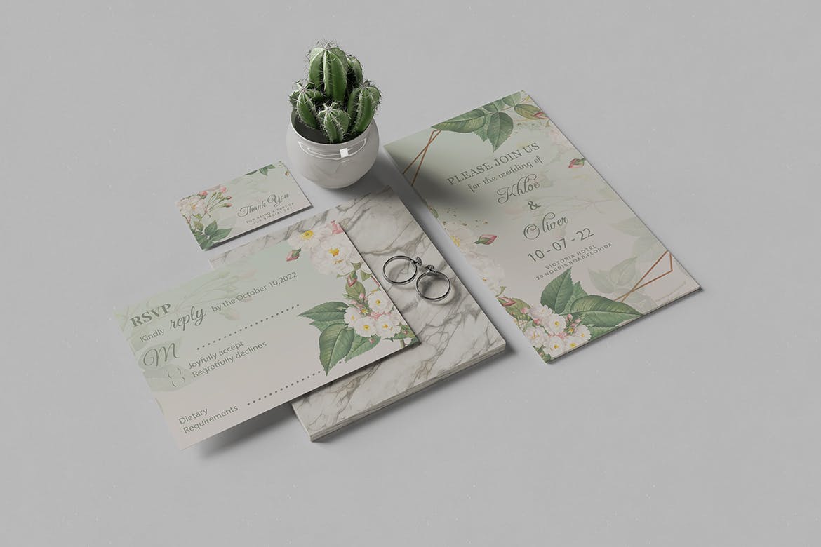 婚礼请柬套装设计样机模板v2 Wedding Invitation Mockup V.2 样机素材 第3张