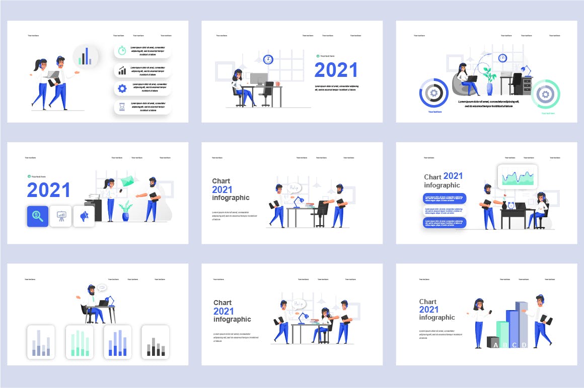 业务管理扁平插画数据可视化PPT动画幻灯片模板 Management Flat Illustration Powerpoint Template 幻灯图表 第6张