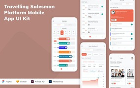 行销平台App应用程序UI工具包素材 Travelling Salesman Platform Mobile App UI Kit