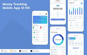 资金追踪App应用程序UI工具包素材 Money Tracking Mobile App UI Kit