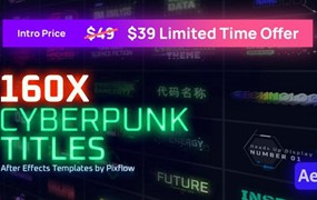 AE+PR插件：赛博朋克电影未来派发光标题高科技介绍工具包 cyberpunk-titles-lowerthirds-and-backgrounds