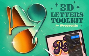 3D字母制作工具Procreate笔刷 3D Letters Toolkit