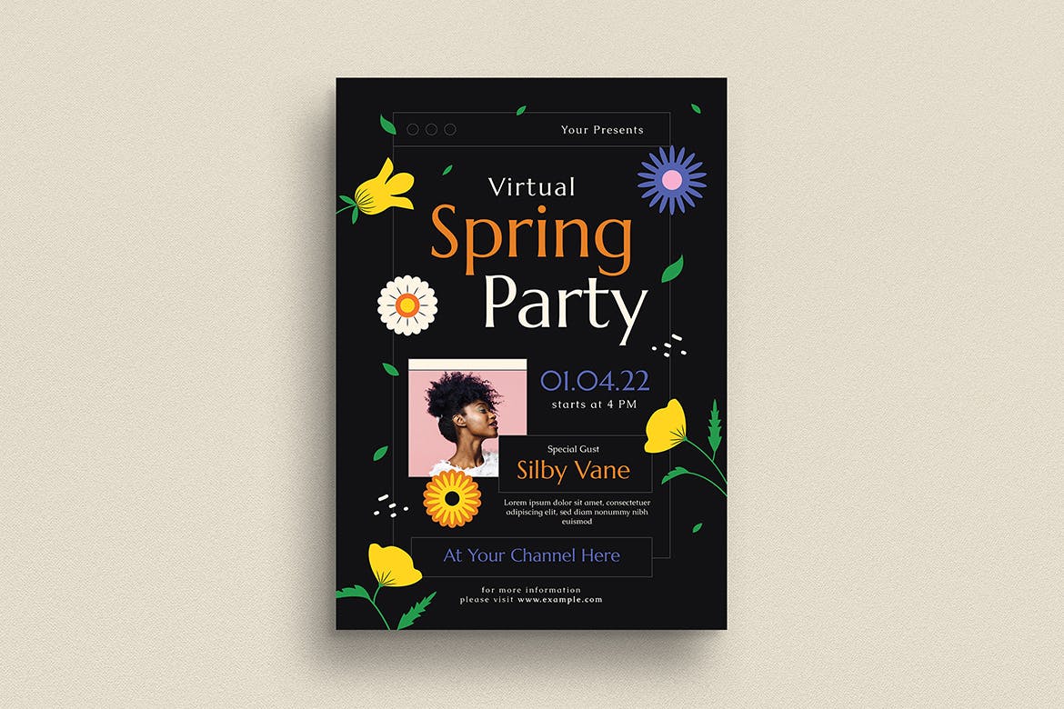 春季派对活动宣传单模板 Virtual Spring Party Event Flyer Set 设计素材 第3张