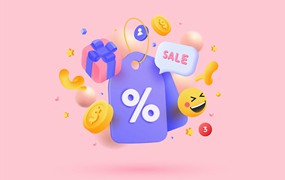 折扣标签概念现代3D插画 Modern 3d illustration of Discount tag concept