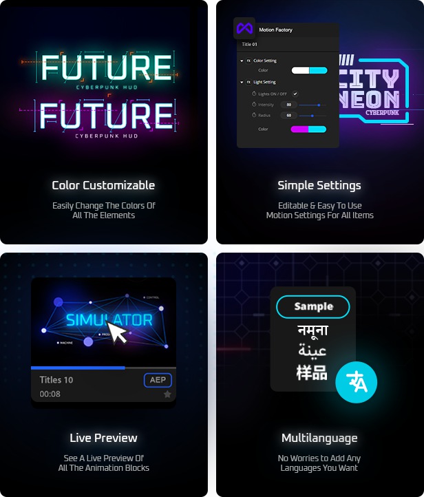 AE+PR插件：赛博朋克电影未来派发光标题高科技介绍工具包 cyberpunk-titles-lowerthirds-and-backgrounds 插件预设 第2张