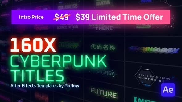 AE+PR插件：赛博朋克电影未来派发光标题高科技介绍工具包 cyberpunk-titles-lowerthirds-and-backgrounds 插件预设 第1张