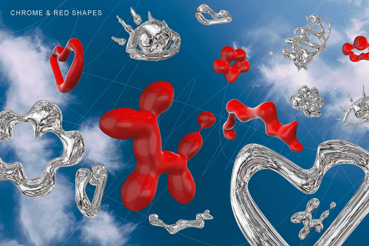 潮流3D虚拟服饰透明金属镀铬铝箔红色气球字母符号形状PNG免抠图 CHROME LATEX 3D 图片素材 第4张