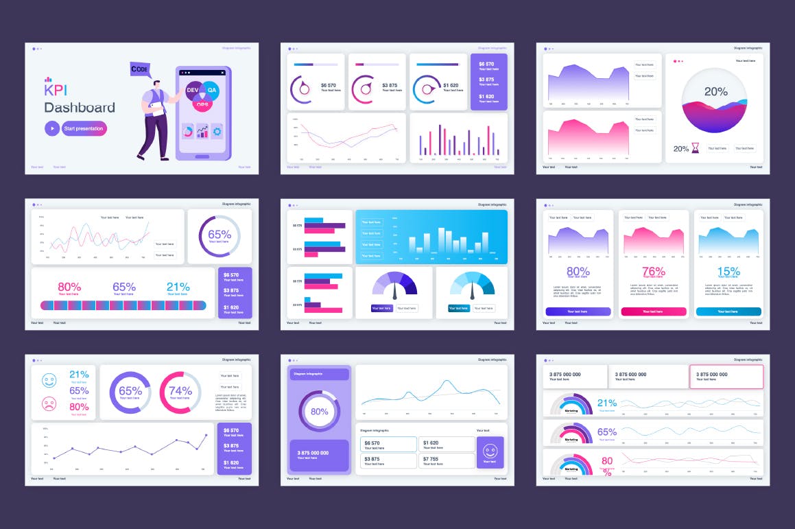 KPI仪表盘图表Powerpoint模板下载 KPI Dashboard PowerPoint Template 幻灯图表 第2张