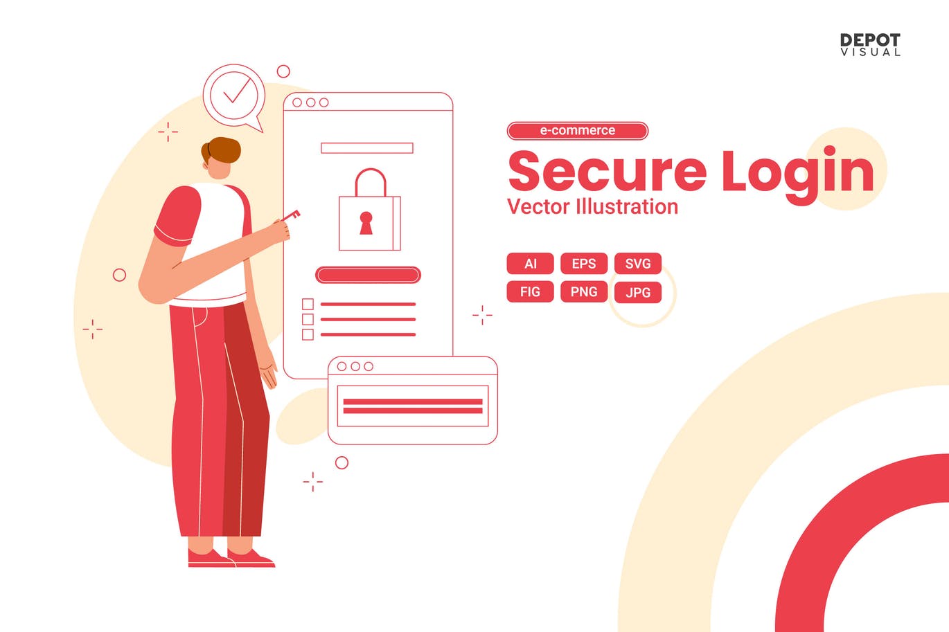 安全登录矢量插画 Secure Login Vector Illustration 图片素材 第1张