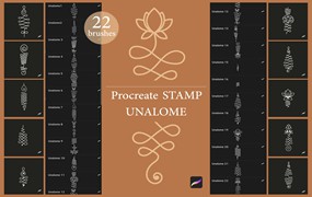 宗教符号Procreate单线印章笔刷 Procreate stamp brushes Unalome