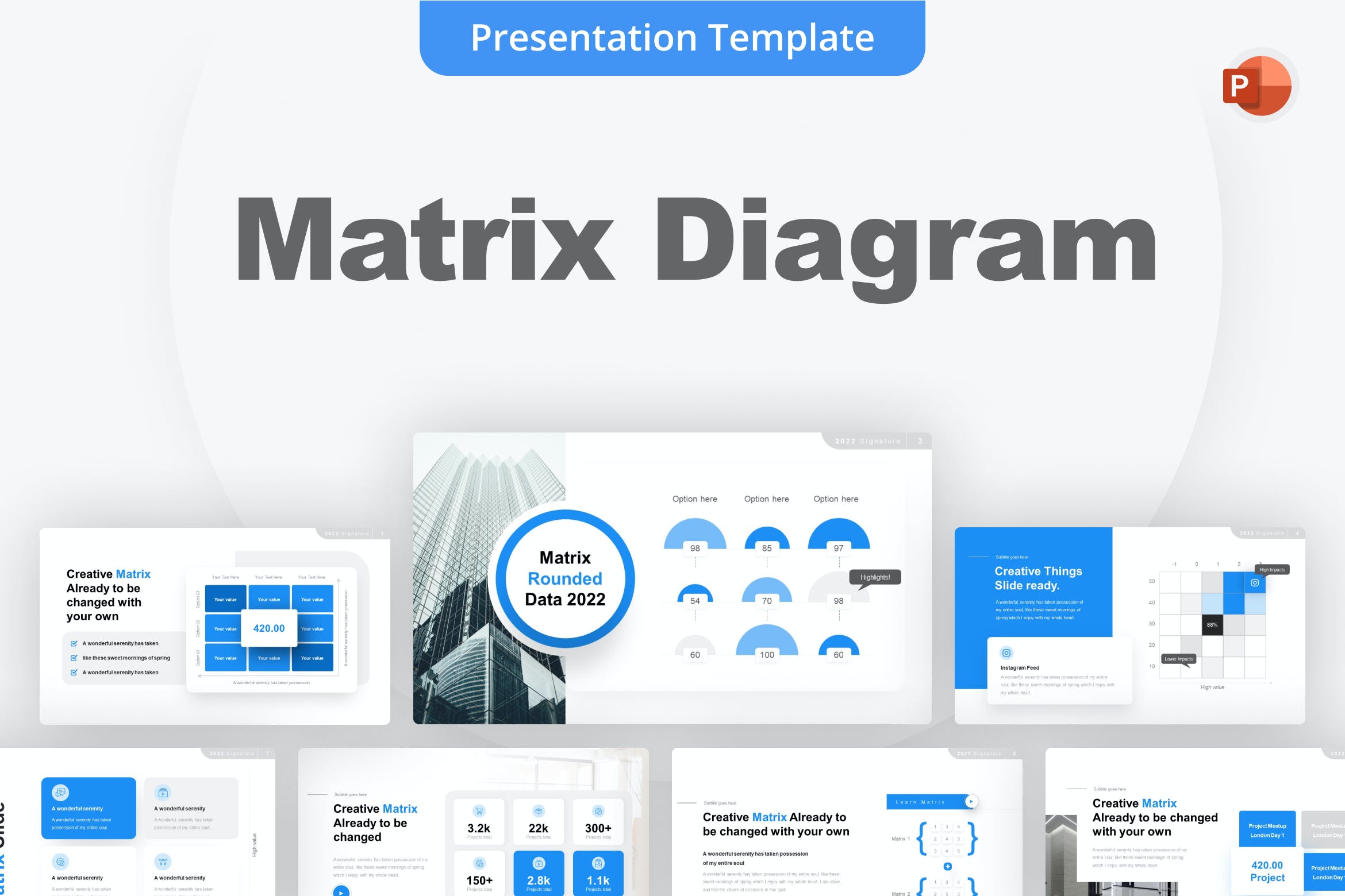 矩阵图表PPT幻灯片模板下载 Matrix Diagram PowerPoint Template 幻灯图表 第1张