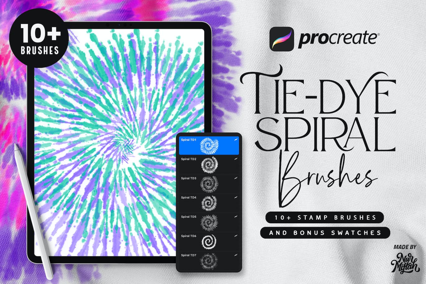 Procreate扎染螺旋笔刷 Procreate Tie-Dye Spiral Brushes 笔刷资源 第1张