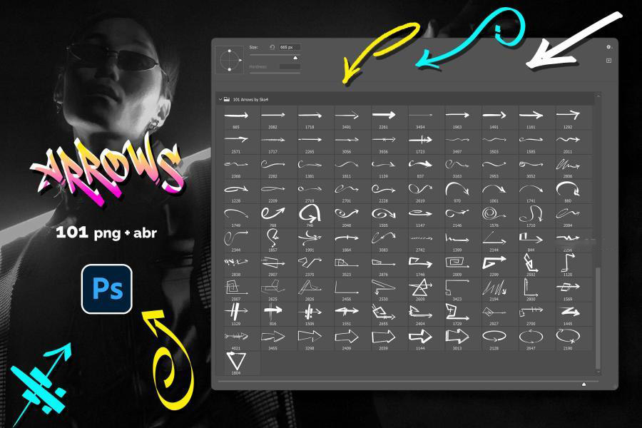 PS笔刷-101款手绘箭头图案PS笔刷PNG素材下载 图片素材 第4张