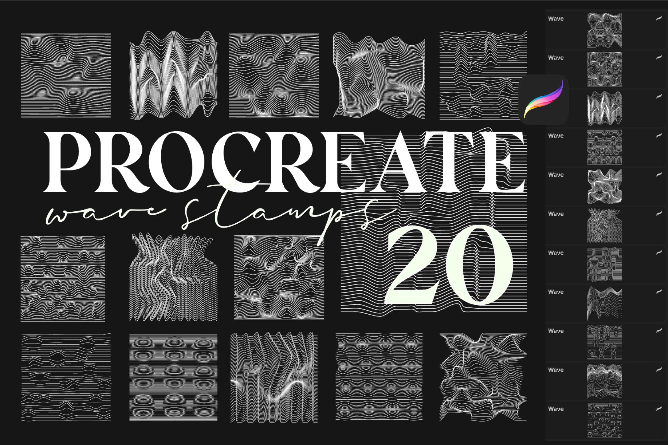 Procreate波浪线印章笔刷 Procreate Wave line Stamps 笔刷资源 第1张