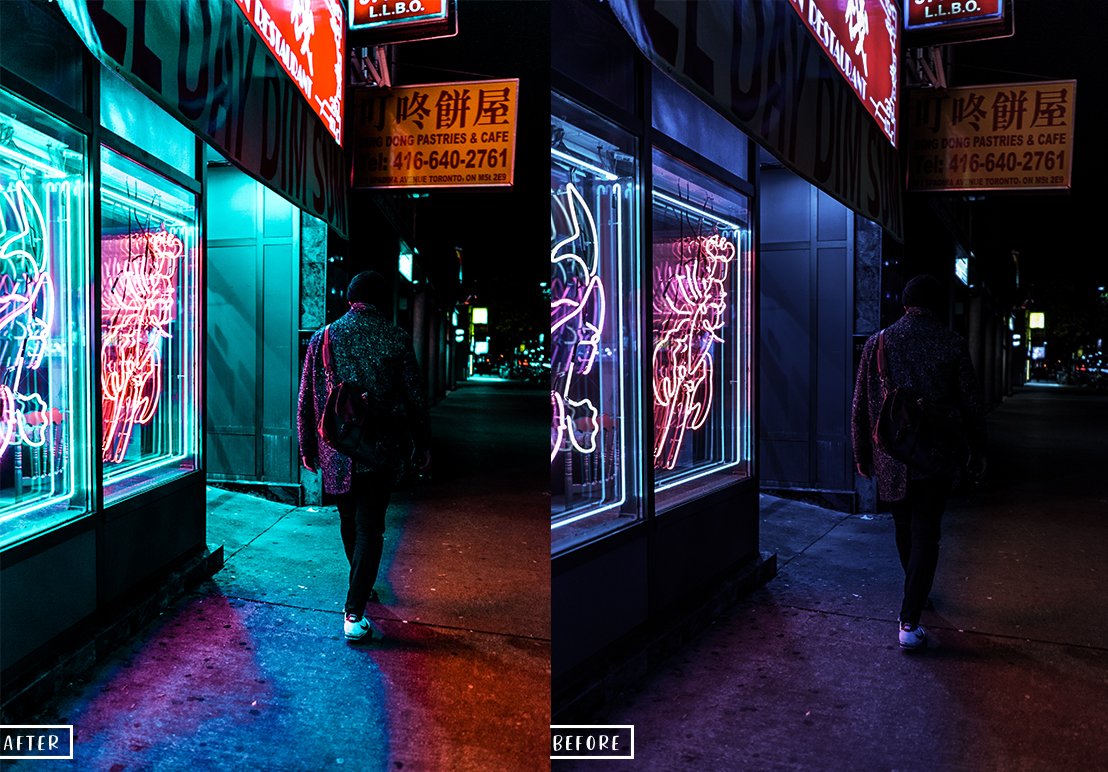 15个潮流复古赛博朋克夜景街拍霓虹灯Lightroom预设 Neon Light Lightroom Presets 插件预设 第2张