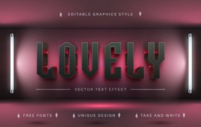 粉光金属感矢量文字效果字体样式 Pink Lovely – Editable Text Effect, Font Style