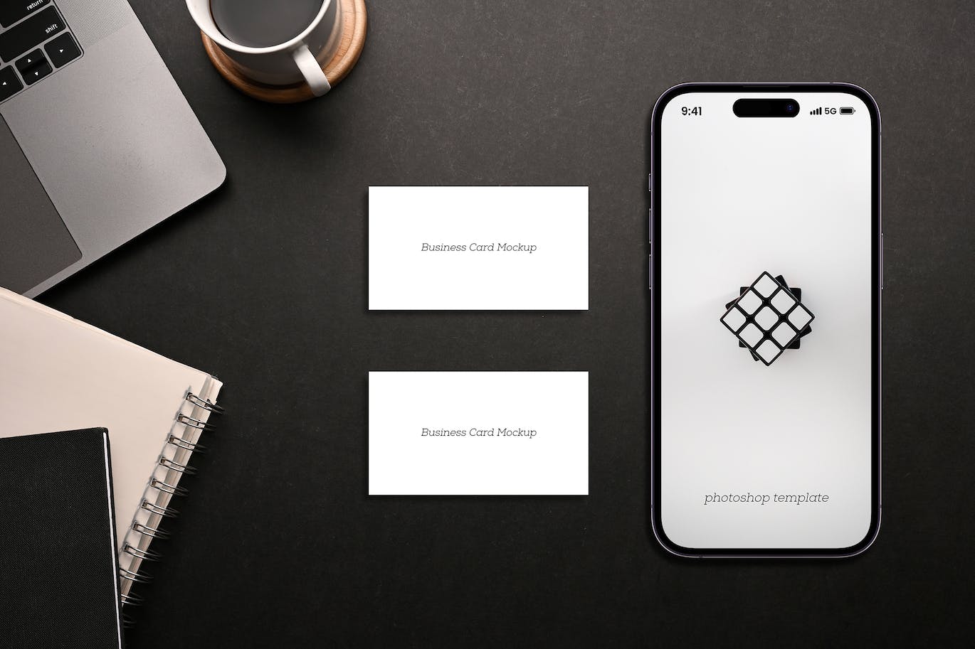 iPhone 14 Pro手机和名片样机模板 iPhone 14 Pro & Business Card Mockup 样机素材 第1张