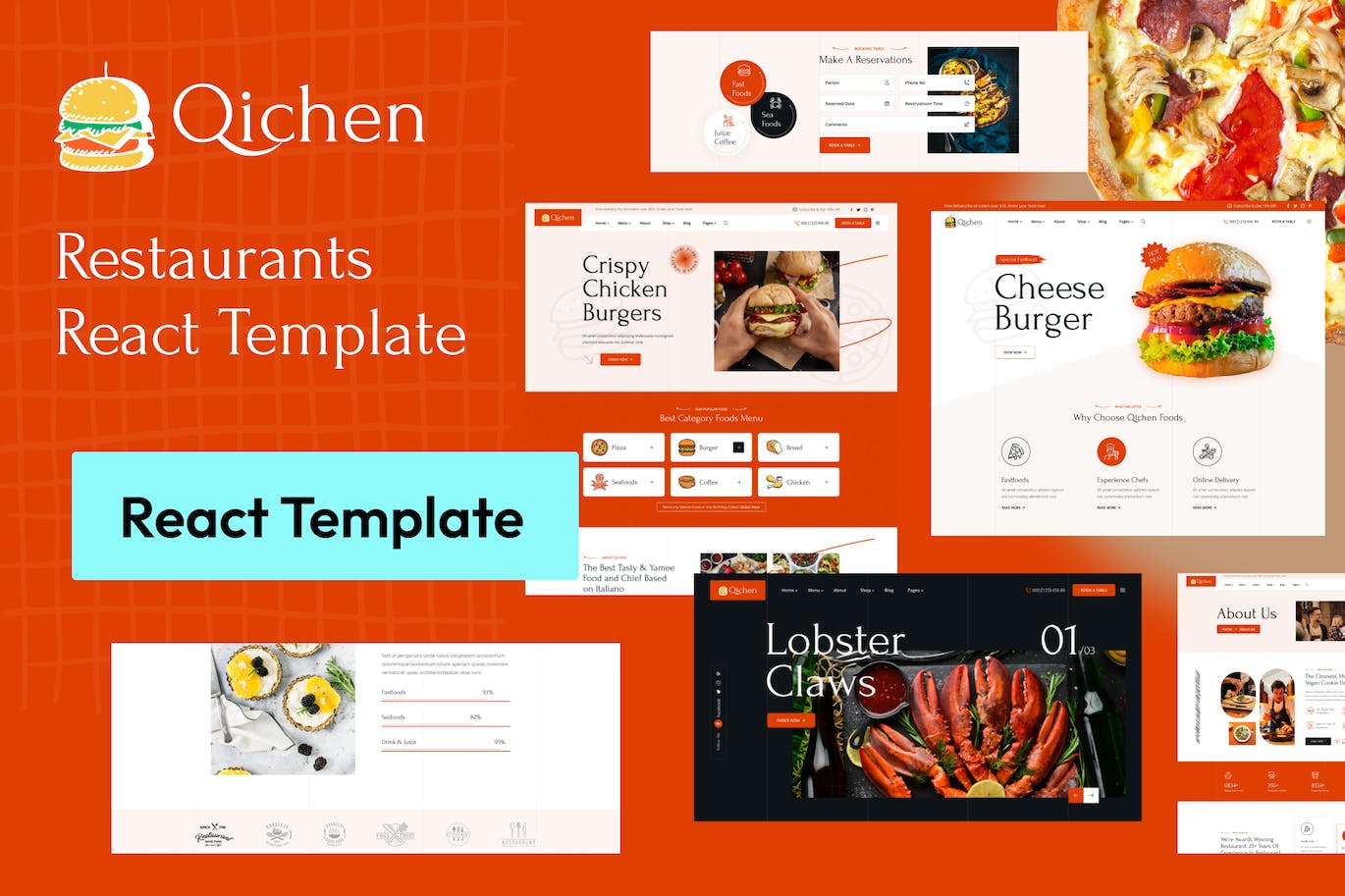 快餐和餐厅网站React NextJs模板 Qichen – Food & Restaurant React NextJs Template APP UI 第1张