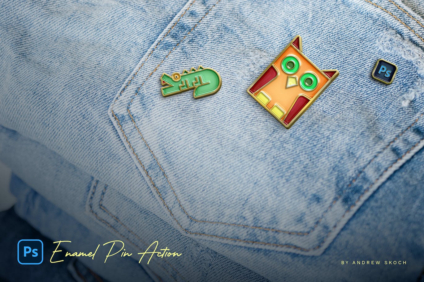 搪瓷别针效果照片处理Photoshop动作 Enamel Pin Photoshop Action 插件预设 第4张