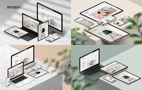 等距场景多设备响应式屏幕样机图 Responsive Screen Isometric Mockup