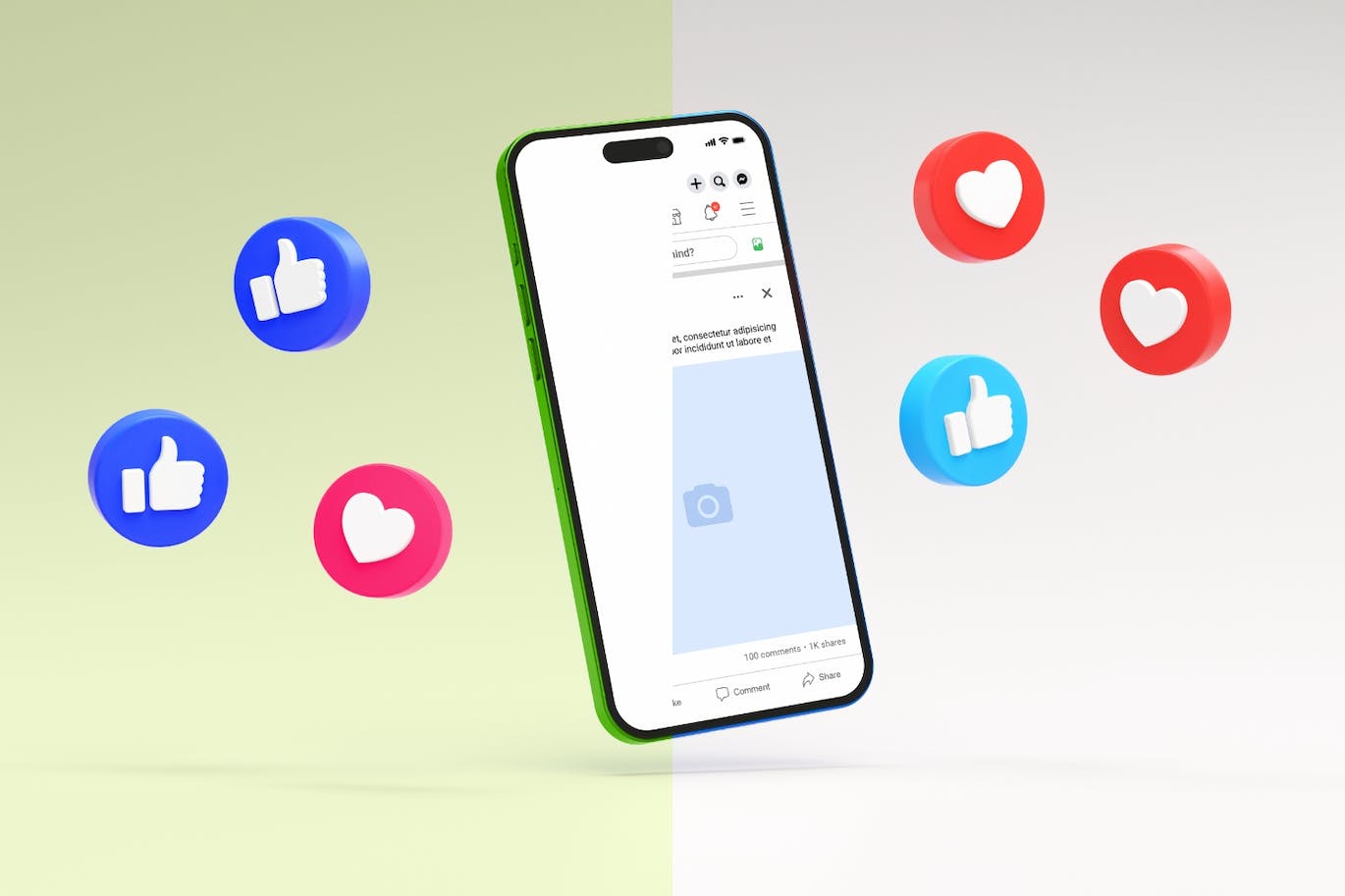 社交按钮元素iPhone手机屏幕样机图 Facebook Post Mockup 样机素材 第3张