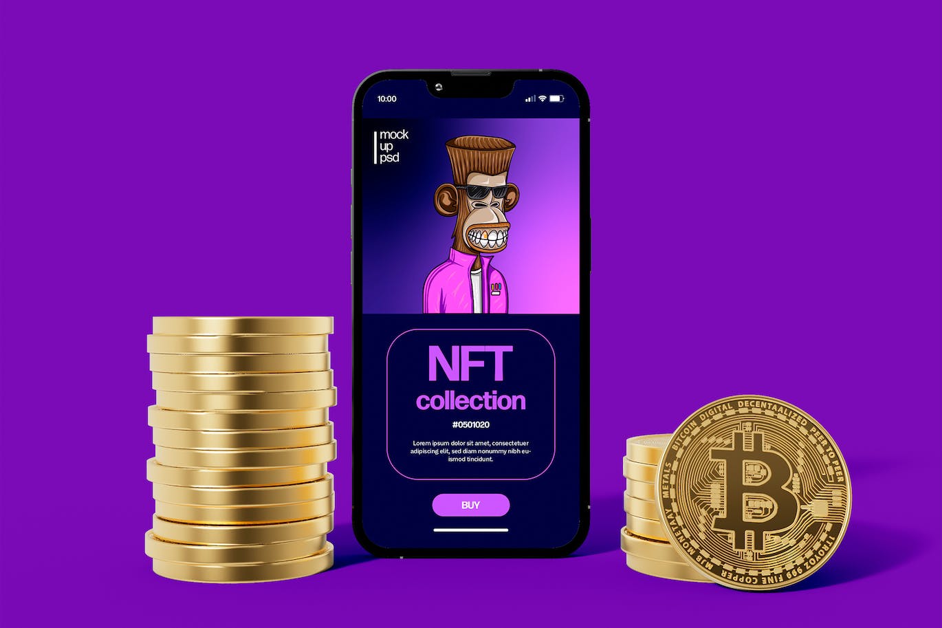 比特币和iPhone手机屏幕样机 Bitcoin and Smartphone Mockup 样机素材 第1张