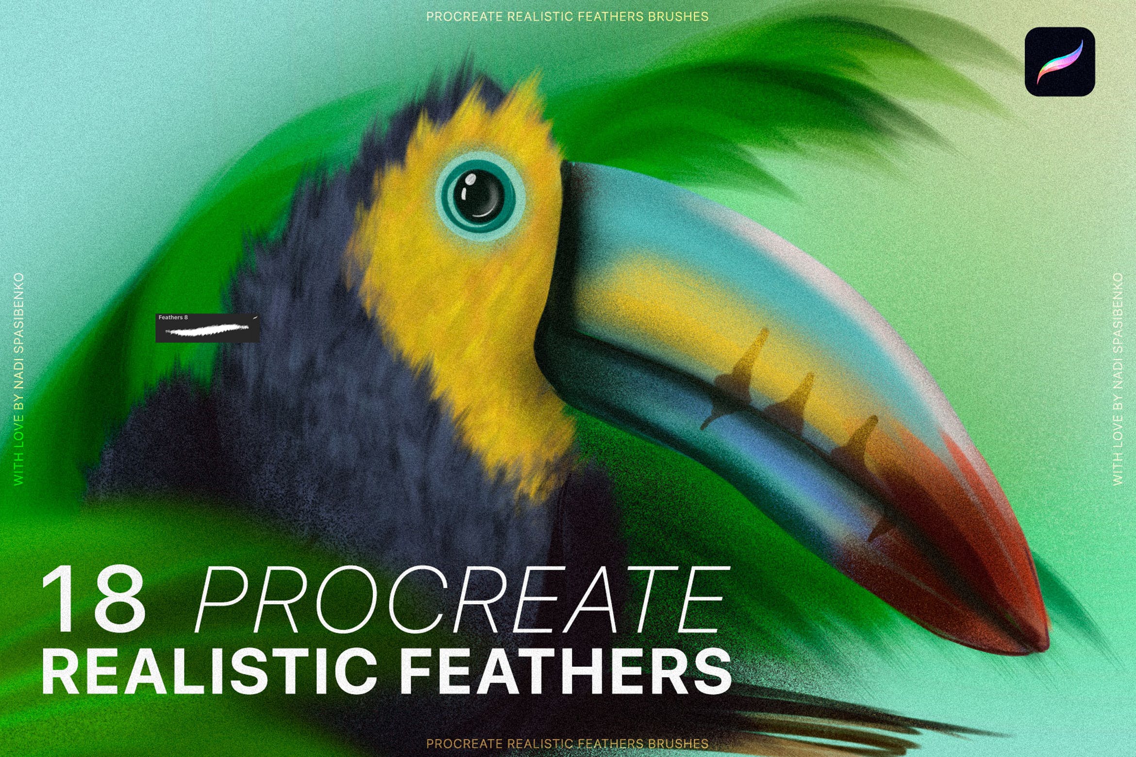 逼真的Procreate羽毛笔刷 Procreate Realistic Feather Brushes APP UI 第4张