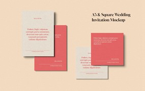 A5和方形尺寸婚礼请柬卡片样机图 A5 and Square Wedding Invitation Card Mockup