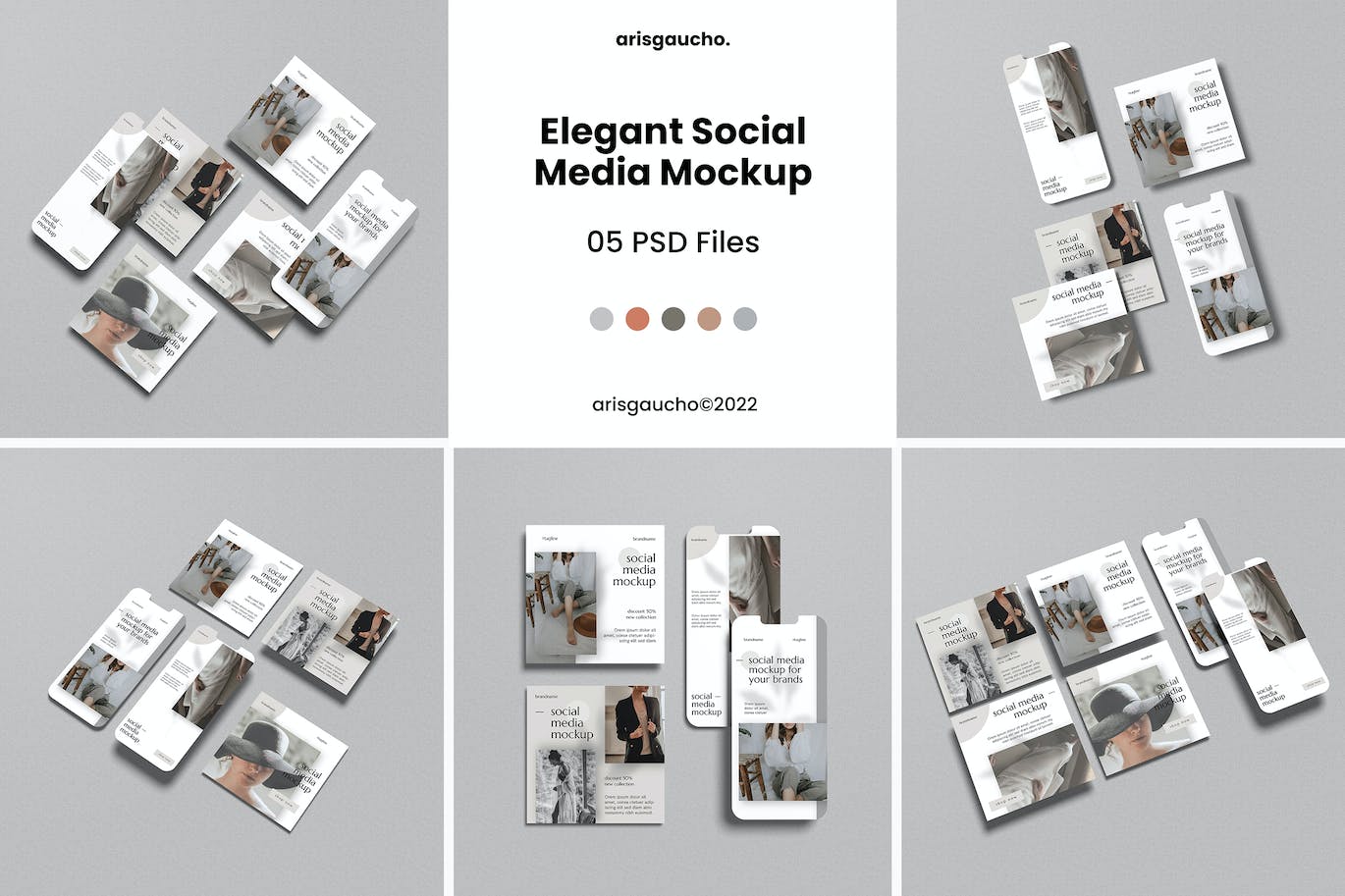 优雅的社交贴图&iPhone屏幕样机V2 Elegant Social Media Mockup V2 样机素材 第1张