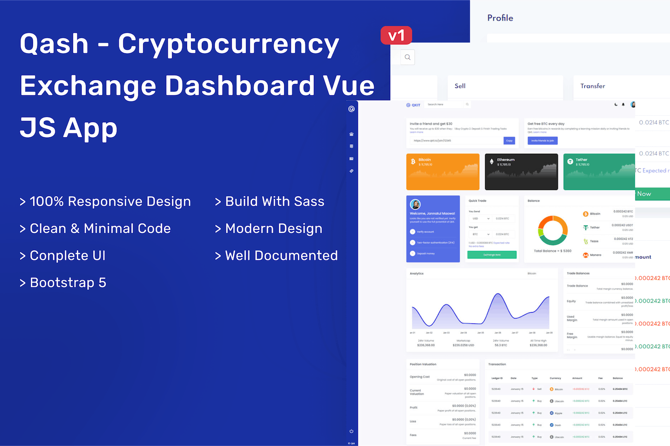 加密货币交易所仪表盘模板 Qash – Cryptocurrency Exchange Dashboard APP UI 第1张