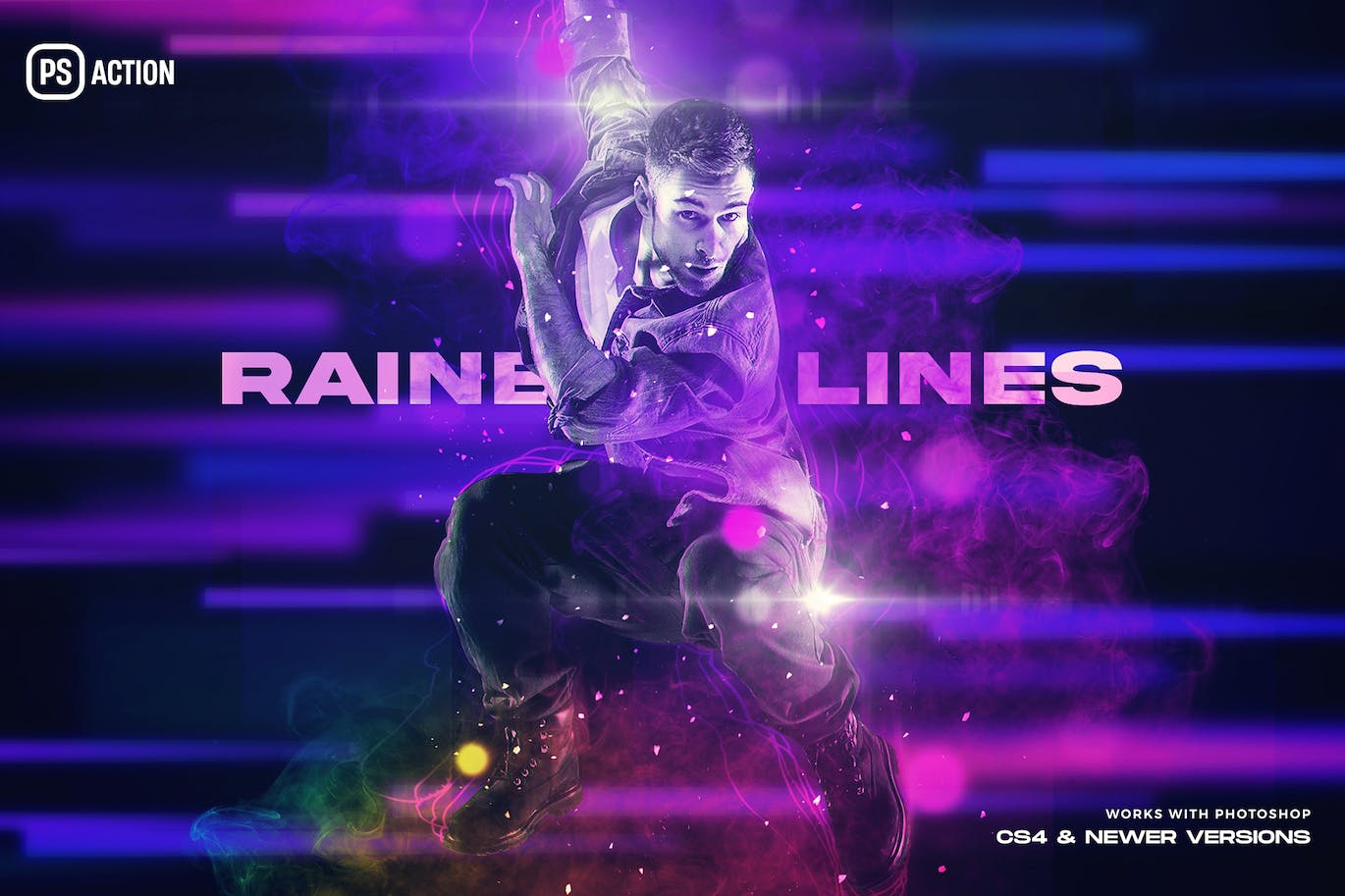 彩色线条效果照片处理Photoshop动作 Rainbow Lines Photoshop Action 插件预设 第1张