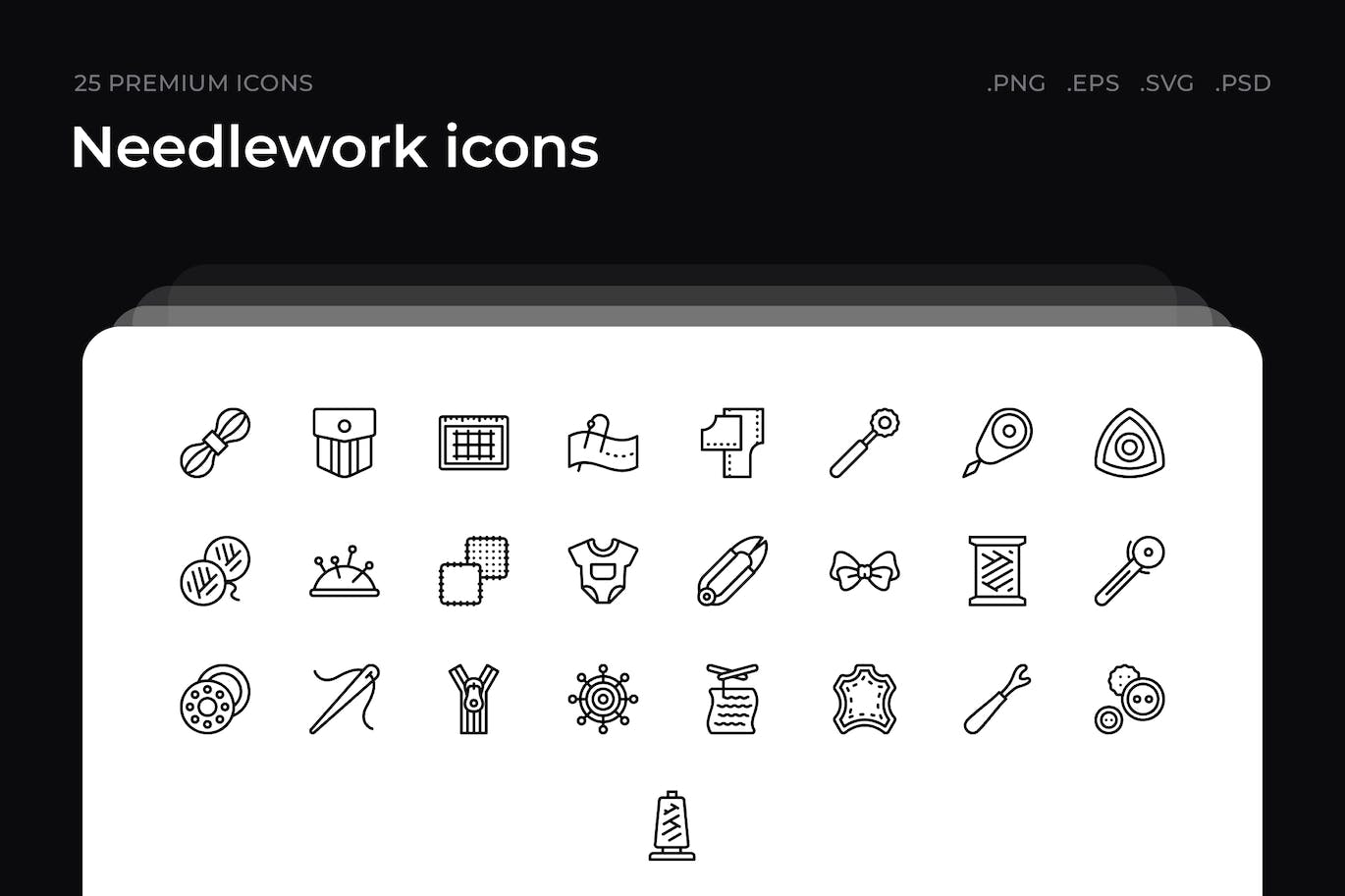 25枚缝制品主题简约线条矢量图标 Needlework icons 图标素材 第1张