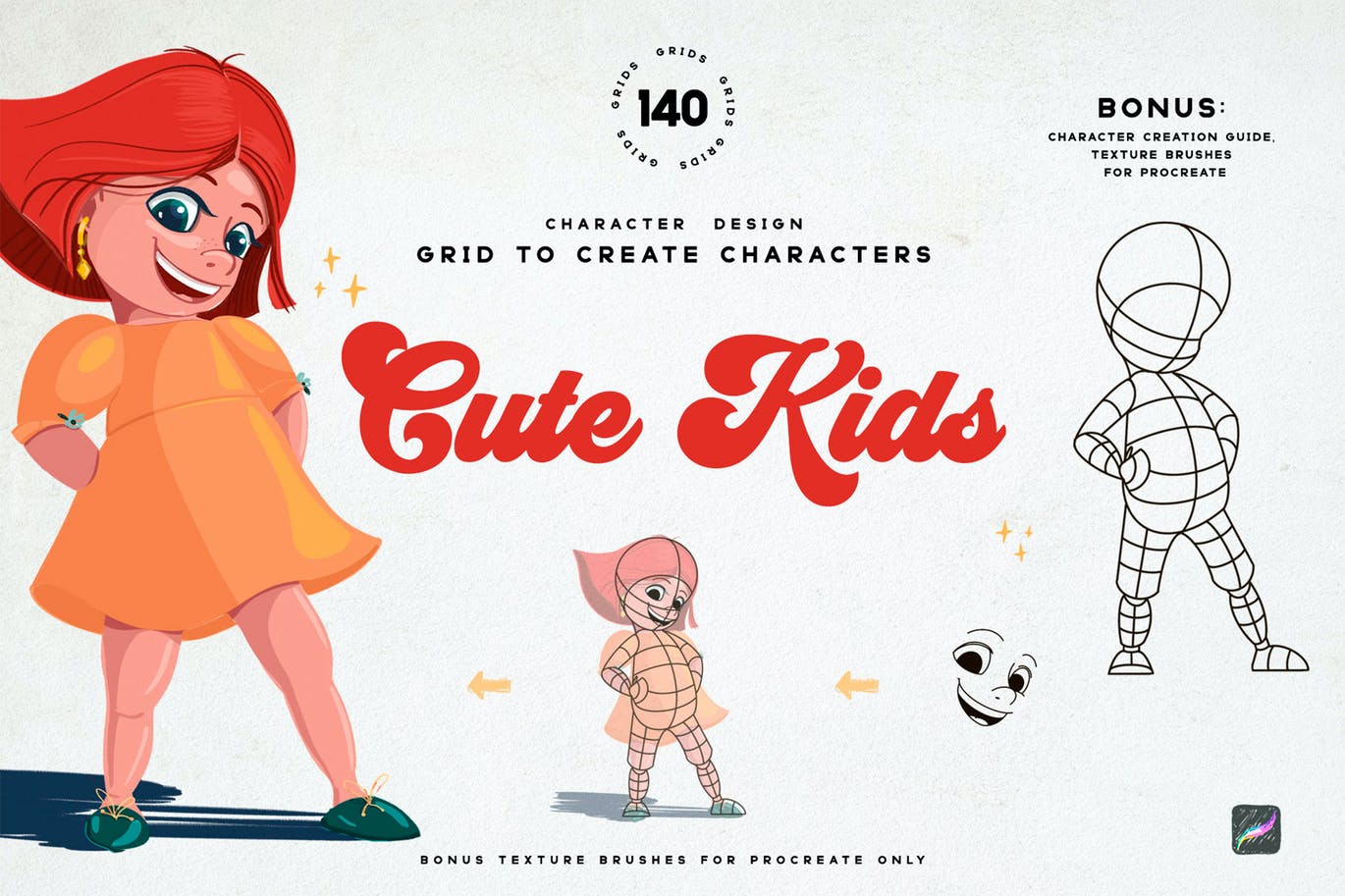 用于Procreate的可爱儿童网格笔刷 Cute Kids Grids for Procreate 笔刷资源 第1张