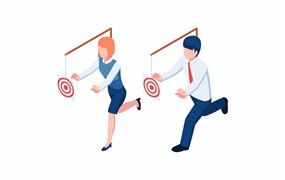 商业动机和目标概念等距插画 Isometric business people try to catch target