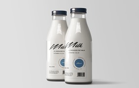 两个牛奶瓶样机 Two Milk Bottles Mockup