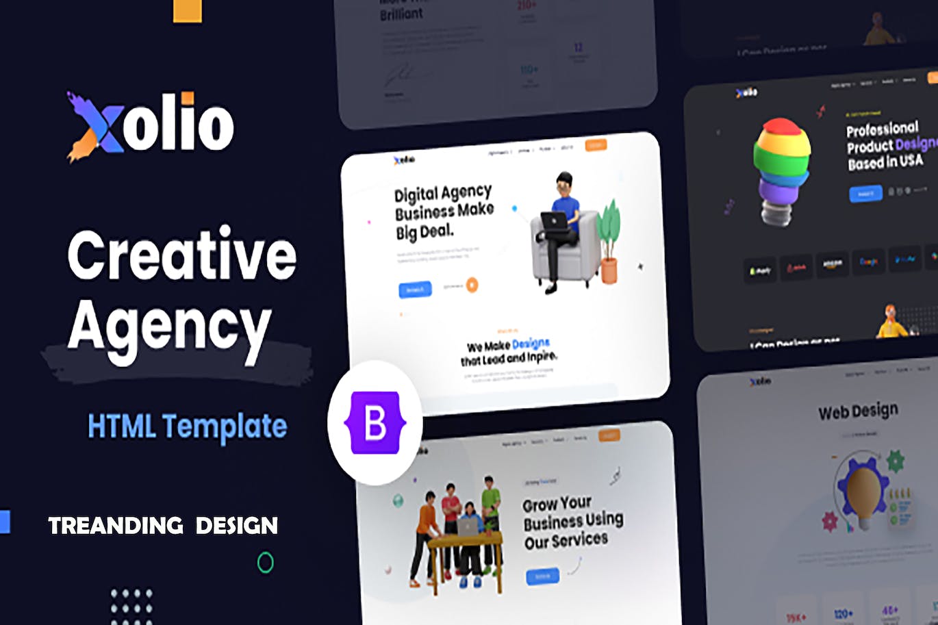 创意机构和作品集网站HTML模板 Xolio – Creative Agency & Portfolio Template APP UI 第1张