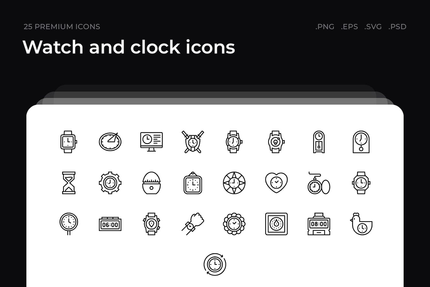 25枚手表和时钟主题简约线条矢量图标 Watch and clock icons 图标素材 第1张