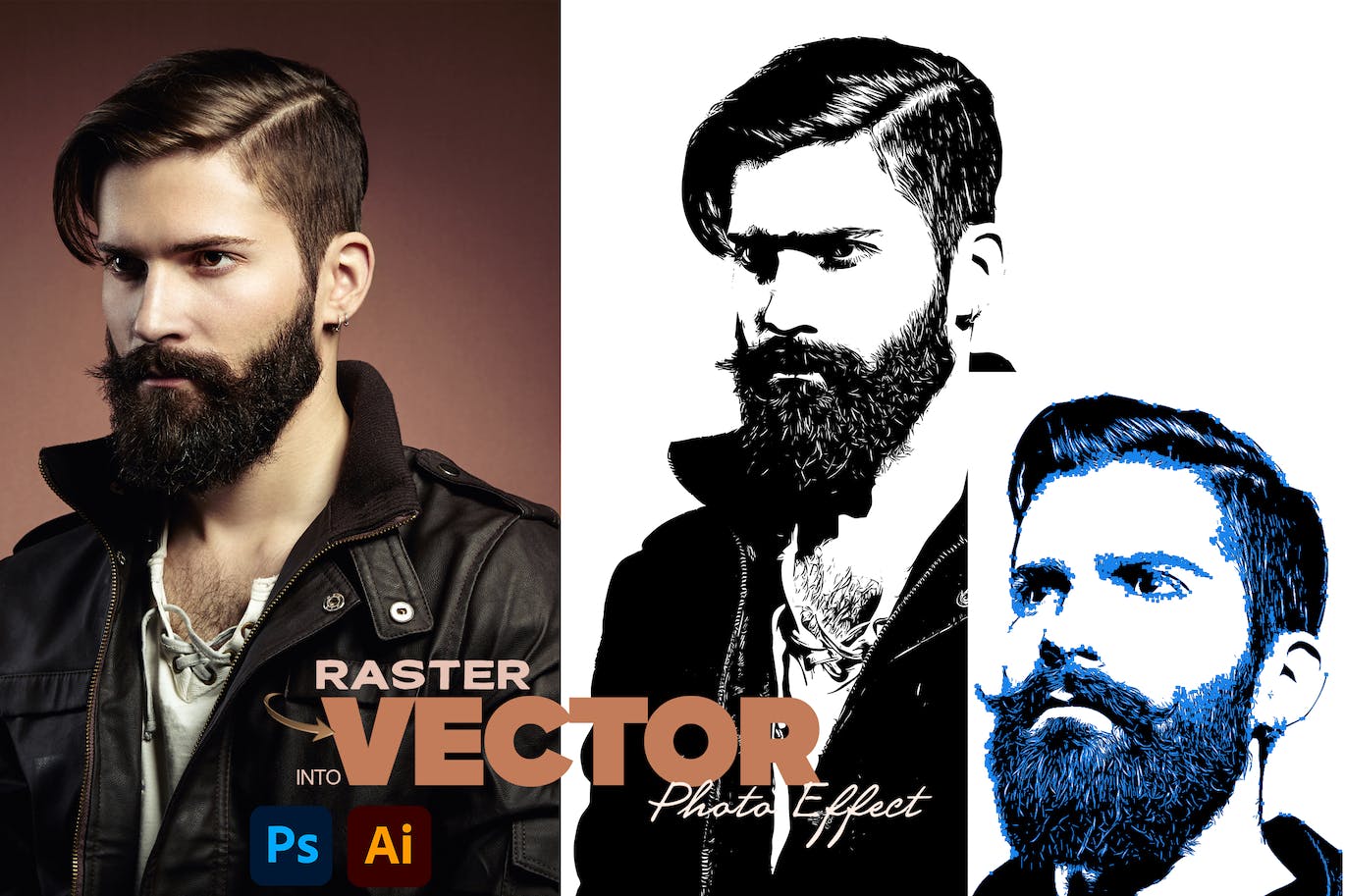 光栅到矢量效果照片处理Photoshop动作 Raster Into Vector Photoshop Action 插件预设 第1张