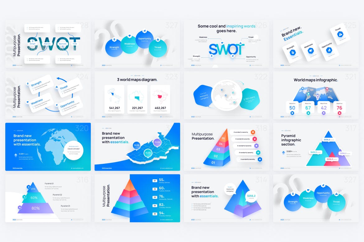 金字塔/地图和SWOT分析PPT幻灯片设计模板 Pyramid, Maps & SWOT PowerPoint Template 幻灯图表 第2张