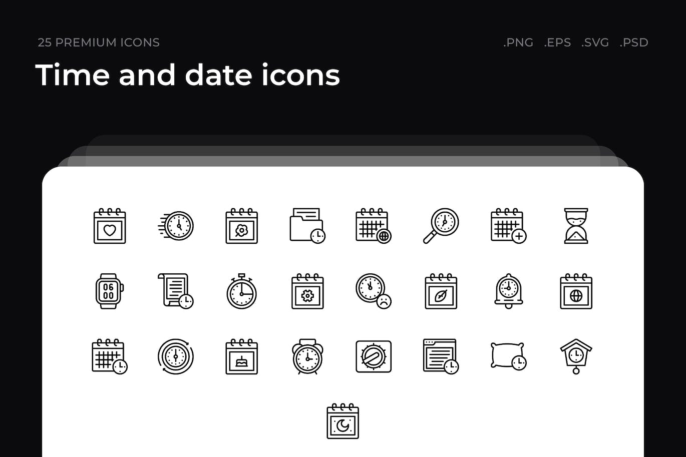 25枚时间和日期主题简约线条矢量图标 Time and date icons 图标素材 第1张