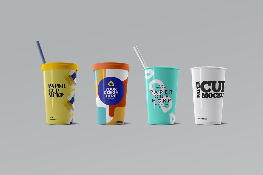 可回收饮料纸杯设计样机 Paper Cup Mockup Recycled White 01 样机素材 第4张