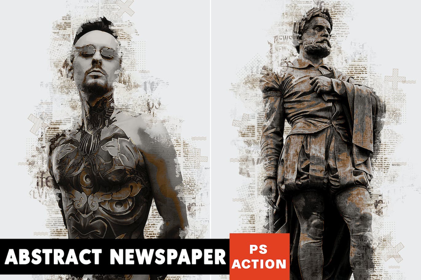 抽象报纸效果照片处理Photoshop动作 Abstract Newspaper Photoshop Action 插件预设 第1张