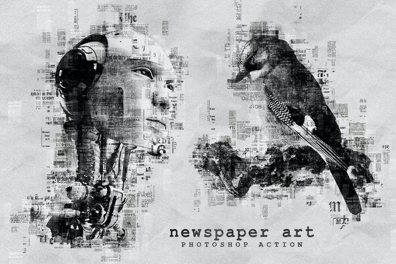 报纸艺术照片处理效果PS动作模板 Newspaper Art Photoshop Action 插件预设 第1张